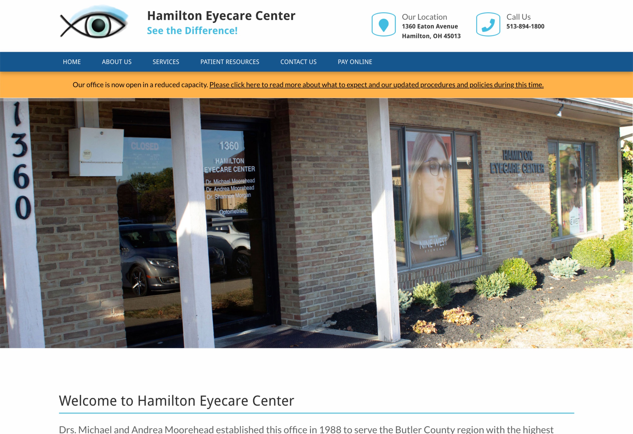 Hamilton Eyecare Center Website Screenshot