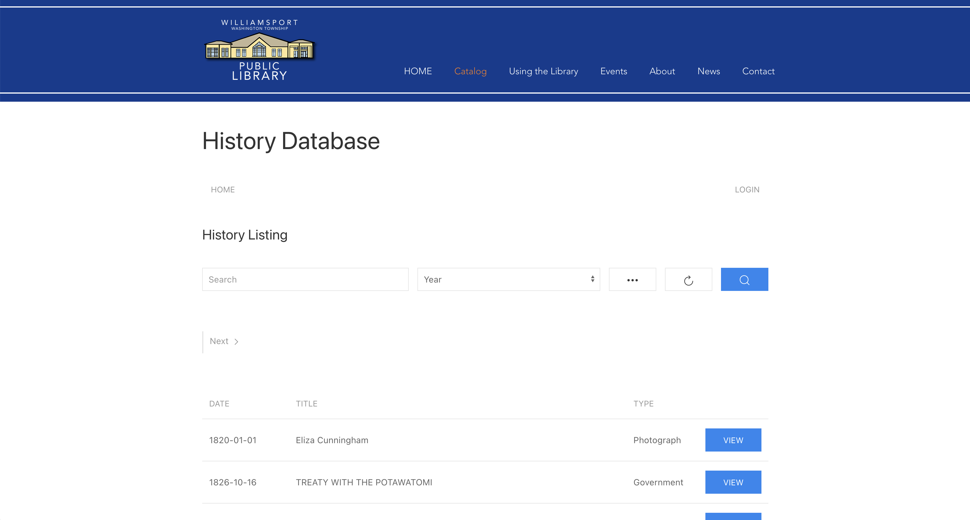 Library History Database Screenshot