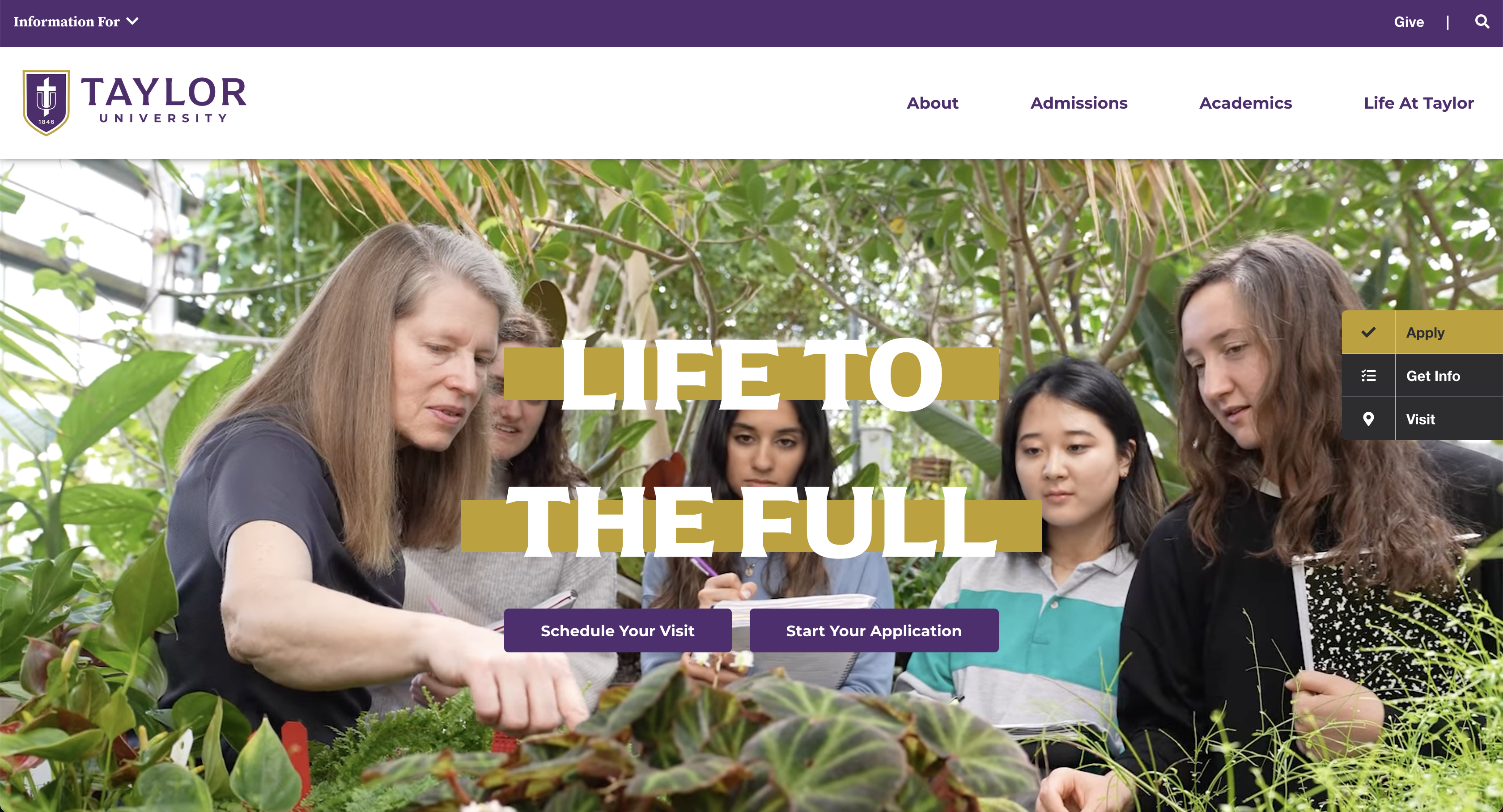 Taylor University Website Screenshot